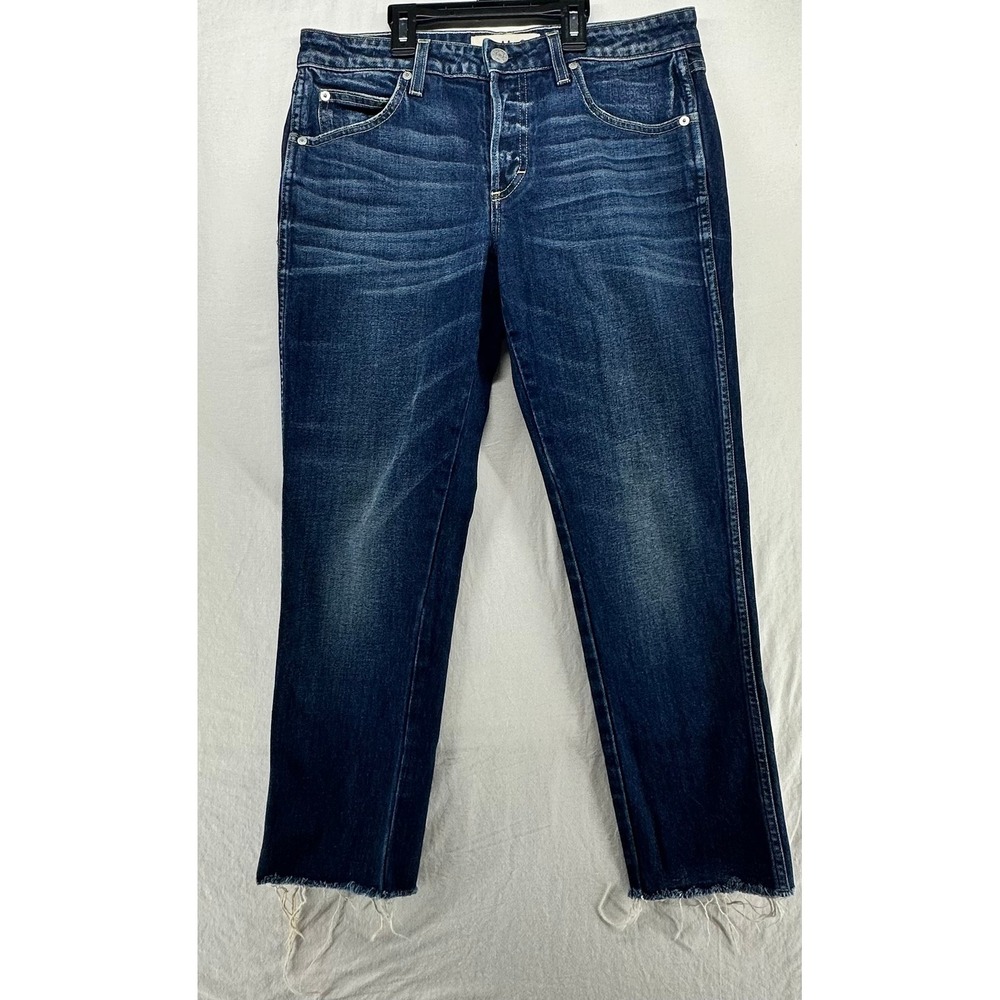 AMO Tomboy Denim Women Dark Wash Straight Leg Jeans Button Fly High Rise Blue 27